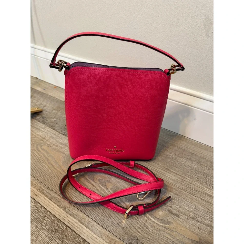 Kate Spade Womens Bucket Bag Pebbled Leather Hot Pink Small
